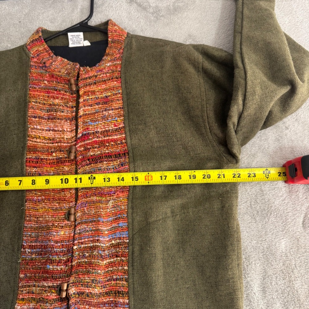 Ganesh Himal Jacket Womens XL Green Multi Woven Cotton Handmade Nepal Toggle‎ - Picture 14 of 16